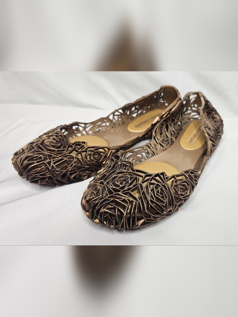 Melissa + Campana Bronze ZigZag Ballet Flats  Jelly Shoes Women’s Sz 8
